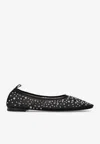 Tory Burch Black Ballet Flats With All-over Crystals Application In Tech Fabric Woman In Black