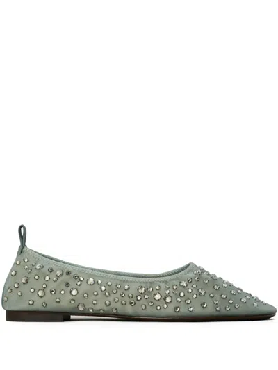 Tory Burch Crystal-embellished Leather-trimmed Mesh Ballet Flats In Blue