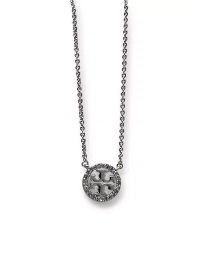 Tory Burch Crystal Embellished Chain Link Necklace In Gray