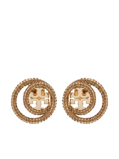 Tory Burch Crystal-embellished Hoop Earrings In Gold