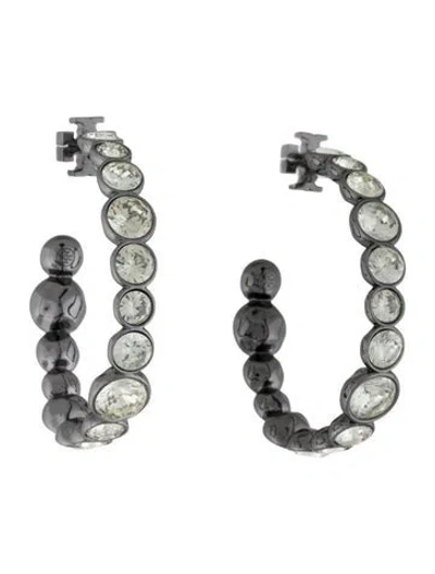 Pre-owned Tory Burch Crystal Embellished Hoop Earrings In Multi
