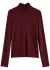 Tory Burch Crystal Embellished Turtleneck Top In Burgundy