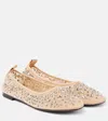 Tory Burch Beige Ballet Flats With All-over Crystals Application In Tech Fabric Woman In White