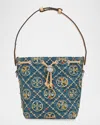 Tory Burch Crystal-embellished Monogram Denim Bucket Bag