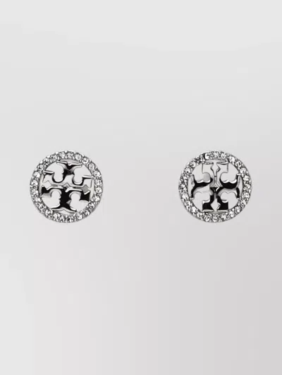 Tory Burch Crystal Embellished Round Stud Earrings In Metallic