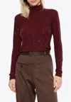 Tory Burch Crystal Embellished Turtleneck Top In Bordeaux