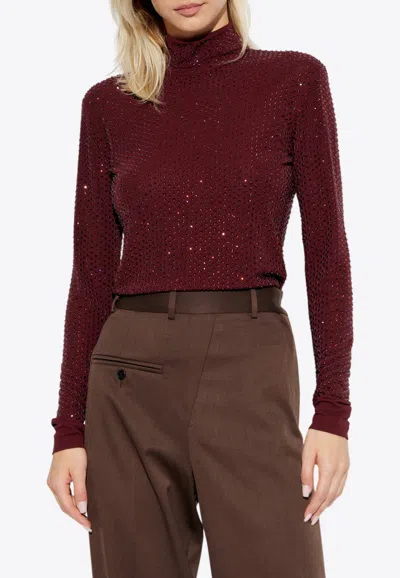 Tory Burch Crystal Embellished Turtleneck Top In Red