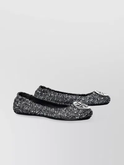 Tory Burch Silver Silver Minnie Tweed Ballet Flats