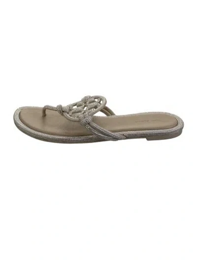 Pre-owned Tory Burch Crystal Embellishments Flip Flops In White