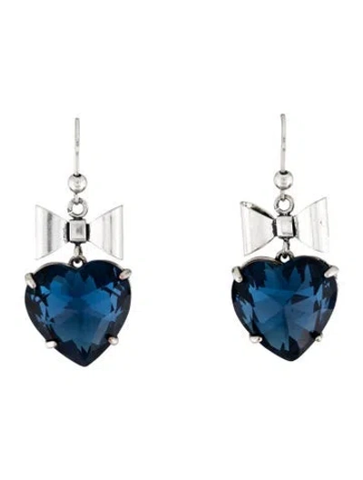 Pre-owned Tory Burch Crystal Heart & Bow Drop Earrings In Blue