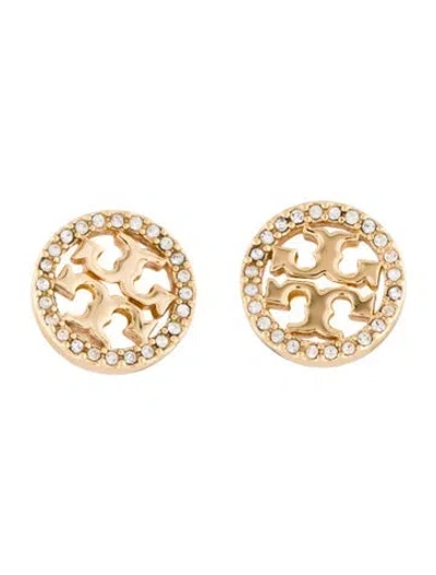 Pre-owned Tory Burch Crystal Icon Pavè Stud Earrings In Transparent