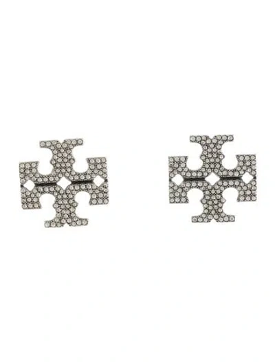 Pre-owned Tory Burch Crystal Kira Pave Logo Clip-on Earrings In Multi