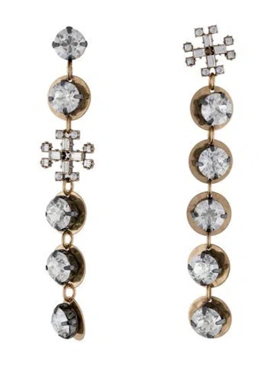 Pre-owned Tory Burch Crystal Linear Drop Earrings In Multi