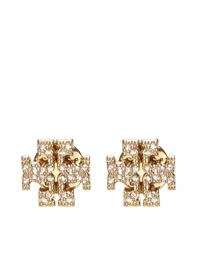 Tory Burch Crystal Logo Earrings In Gold