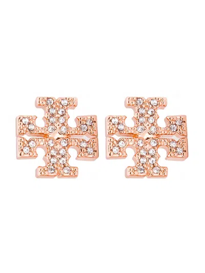 Tory Burch Crystal Logo Earrings In Pink