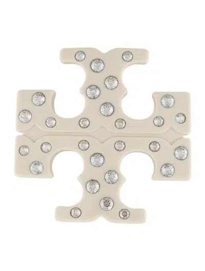 Pre-owned Tory Burch Crystal Logo Hair Clip In Neutrals