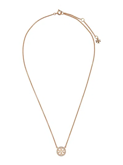 Tory Burch Crystal Logo Necklace In Gold
