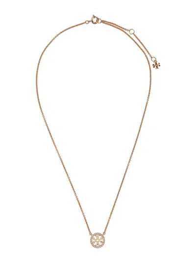 Tory Burch Crystal Logo Necklace In Tory Gold / Crystal