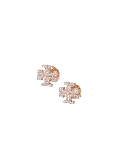 Tory Burch Crystal Logo Stud Earrings In Gold