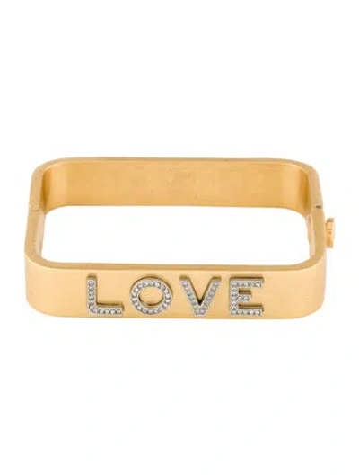 Pre-owned Tory Burch Crystal 'love' Message Hinged Bracelet, 7" In Multi