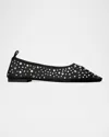 Tory Burch Black Ballet Flats With All-over Crystals Application In Tech Fabric Woman In Black