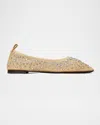 Tory Burch Beige Ballet Flats With All-over Crystals Application In Tech Fabric Woman In Sheer