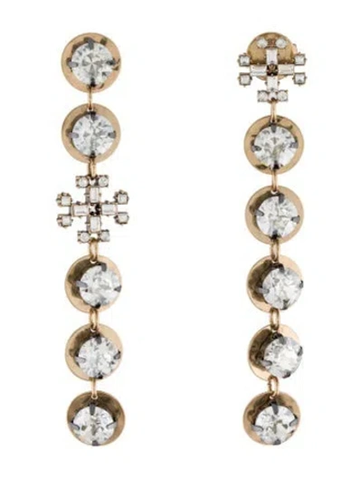 Pre-owned Tory Burch Crystal Mismatched Linear Drop Earrings In Multicolor