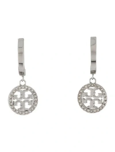 Pre-owned Tory Burch Crystal Pavé Miller Logo Hoop Earrings In Multi