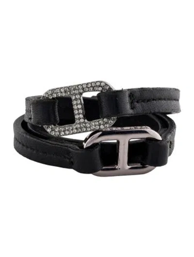 Pre-owned Tory Burch Crystal Pavé Plato Link Wrap Bracelet In Black