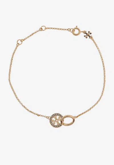 Tory Burch Crystal Paved Interlocking Chain Bracelet In Gold