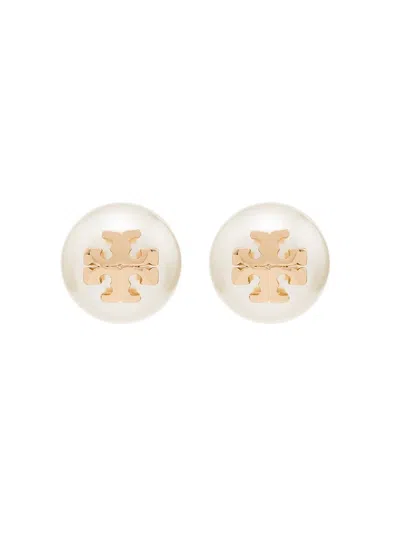 Tory Burch Crystal Pearl Stud Earrings In White