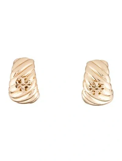 Pre-owned Tory Burch Crystal Rope Logo Huggie Earrings In Multi