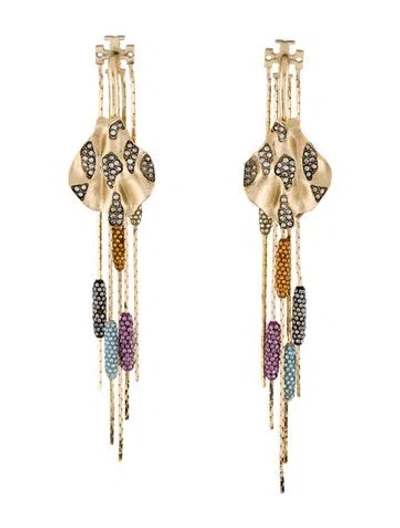 Pre-owned Tory Burch Crystal Runway Embellished Front-back Drop Earrings In Multi