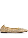 Tory Burch Beige Ballet Flats With All-over Crystals Application In Tech Fabric Woman In Neutrals