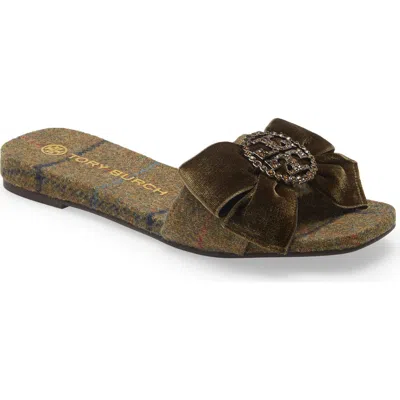 Tory Burch Crystal Slide Sandal In Green