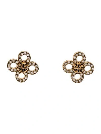 Pre-owned Tory Burch Crystal Small Kira Clover Stud Earrings In Transparent