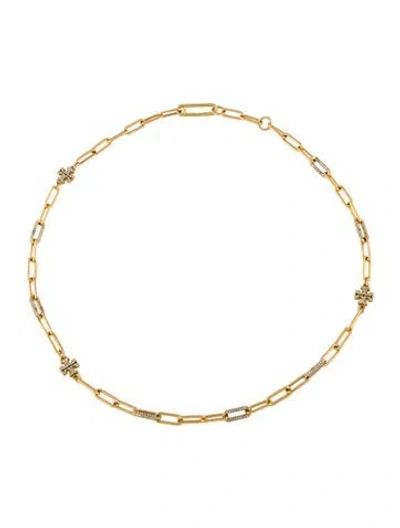 Pre-owned Tory Burch Crystal Tt Chain Necklace, 18.5" In Multi