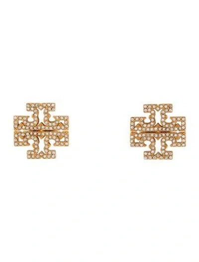 Pre-owned Tory Burch Crystal Tt Logo Stud Earrings In Multicolor