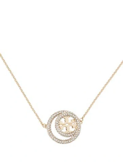 Pre-owned Tory Burch Crystal Tt Pendant Necklace, 18" In Multi