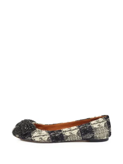 Pre-owned Tory Burch Crystal-bow Ballet Flats In Black