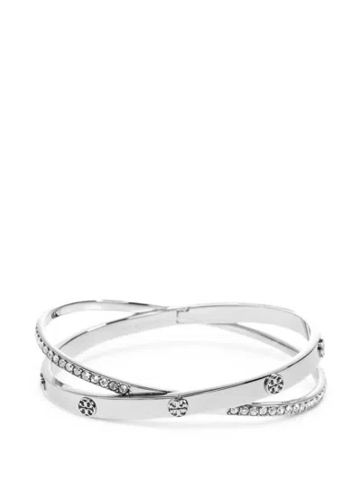 Tory Burch Crystal-embellished Bracelets In Silver
