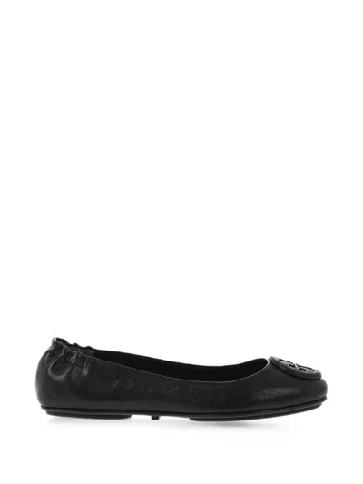 Tory Burch Crystal-embellished Logo-patch Ballet Flats In Black