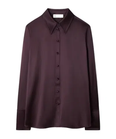 Tory Burch Cuffed Silk Shirt In Burgundy