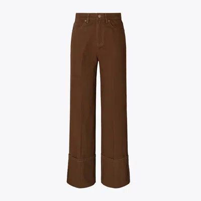 Tory Burch Cuffed Straight-leg Jean In Brown