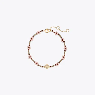 Tory Burch Curiosity Beaded Flower Bracelet In Gold
