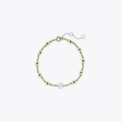 Tory Burch Curiosity Beaded Flower Bracelet In Green