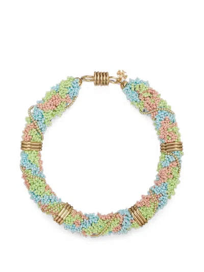 Tory Burch Curiosity Beaded Necklace In Green
