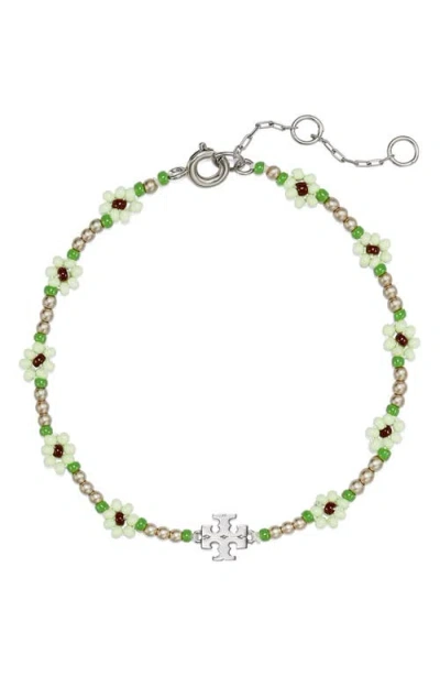 Tory Burch Curiosity Faux Pearl Flower Bracelet In Yellow