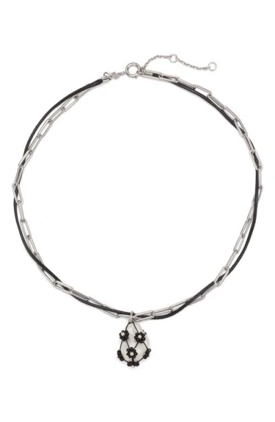 Tory Burch Curiosity Freshwater Pearl Pendant Necklace In Metallic