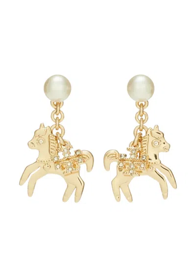 Tory Burch Curiosity Horse-charm Drop Earrings In Gold